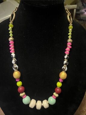 Plunder ( Maggie )Multicolor Beaded Necklace with Gold Accents. Very Boho